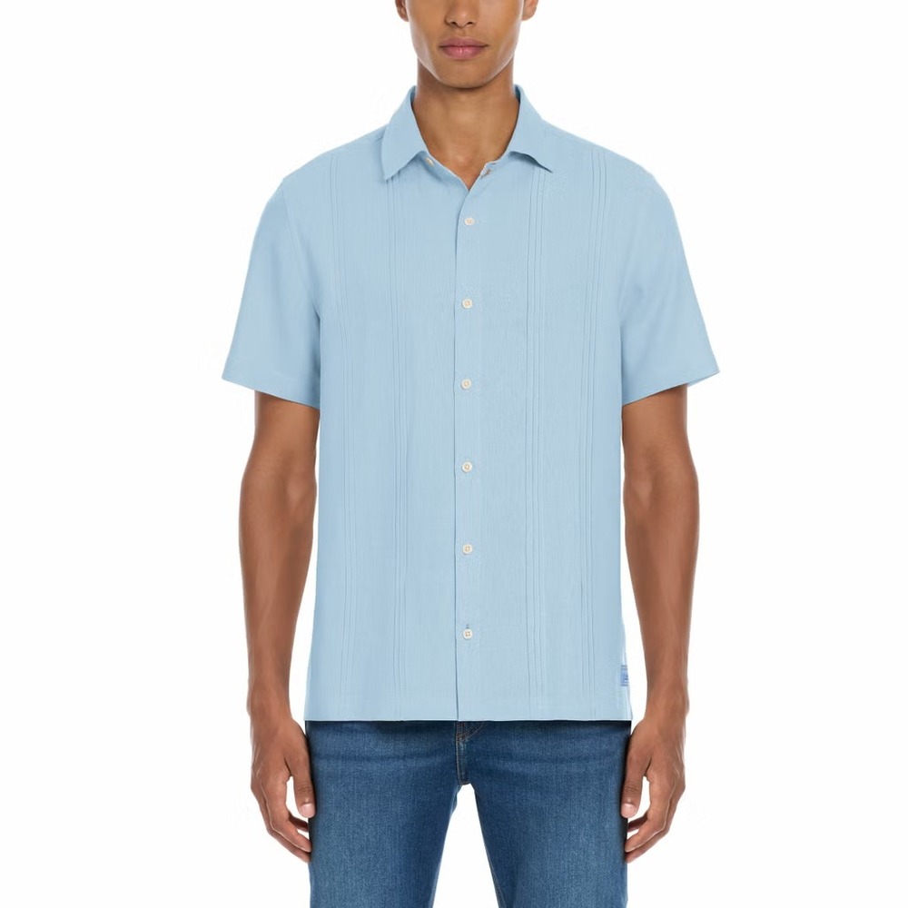 Scotch and Soda Mens Short Sleeve Woven Shirt Blue Linen Blend Medium
